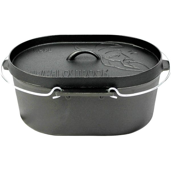 Valhal Outdoor Feuertopf Dutch Oven Gusseisen oval, flacher Boden, 9 l  | Campingplus